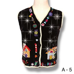 Vtg Rhinestone Blizzard Design Ugly Sweater Vest  Belle Pointe Christmas Sz L